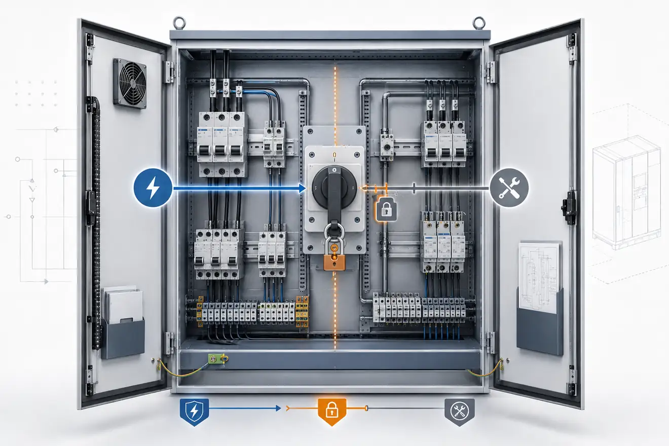 Main isolator showing the service boundary between supply side and work side