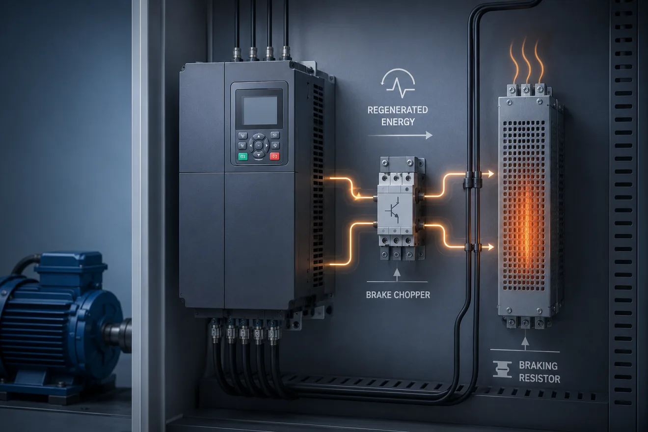 Brake chopper switching regenerated energy from the VFD into a braking resistor